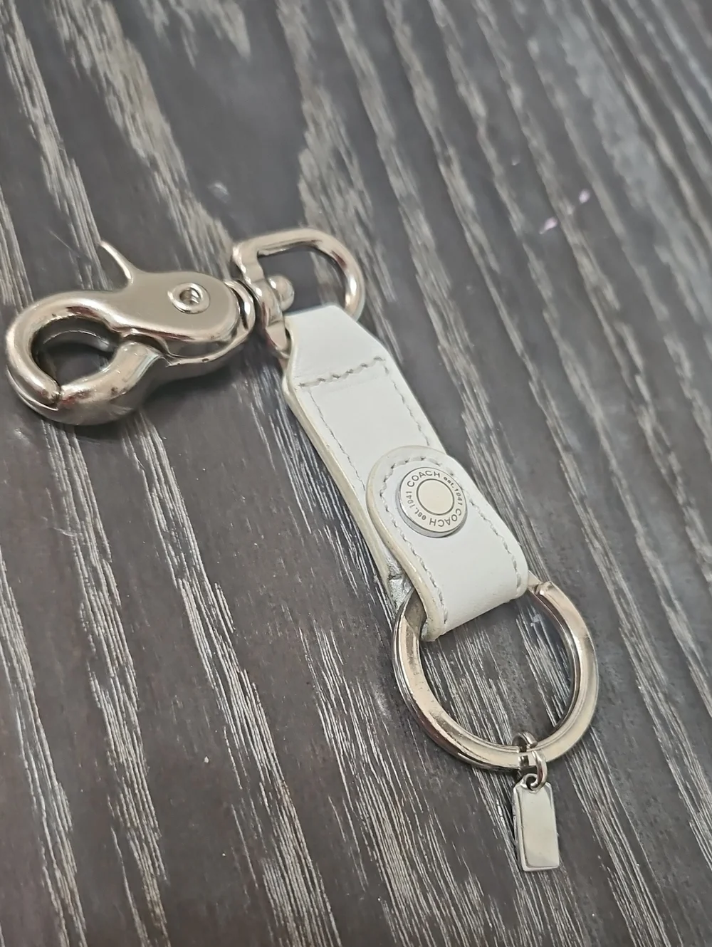 Leather White Coach Keyring